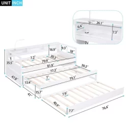 Twin XL Daybed With 2 Trundles 1 Light For Free USB Charging Design Wooden Bed Frame With 3 Storage Cubbies For Kids Teens -Garvee GUEST 59e310e4 8bbf 41de 8dc8 4bb005b6dfe1