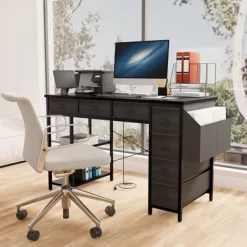 47" Computer Desk With 7 Drawers, Reversible Writing Table Workstation, Work Desk Gaming Table With Metal Frame For Home Office -Garvee GUEST 59f4ca2b 17f8 4103 862c fc5ca2ba6e1e