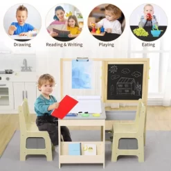 Wooden Easel For Kids, Kids Art Table And 2 Chairs,Art Center With Double-Sided Blackboard & Whiteboard, Paper Roll For Drawing -Garvee GUEST 5a285d1f baef 4f96 ac54 dc6f7cf3dfab
