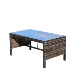 Outdoor Wicker Coffee Table, Rattan Side Table With Tempered Glass Top, Patio Furniture Garden Coffee Table For Balcony Garden Backyard Poolside -Garvee GUEST 5a4f4156 d128 486f 84f3 2c7a73b3e3f3