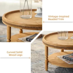 31'' Modern Round Coffee Table, 2 Tier Wooden Center Table With Beaded Trim, Accent Cocktail End Table For Living Room Bedroom Office Brown -Garvee GUEST 5a7213d3 8fe0 4e85 ba04 3d4256a06283