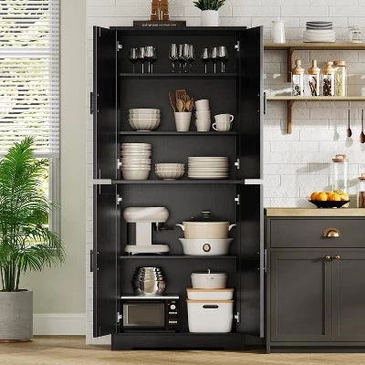 70" Tall Kitchen Pantry Cabinets With 2 Doors And 3 Adjustable Shelves, Freestanding Modern Storage Cabinet For Dining Room, Living Room 9 70" Tall Kitchen Pantry Cabinets With 2 Doors And 3 Adjustable Shelves, Freestanding Modern Storage Cabinet For Dining Room, Living Room - Image 7