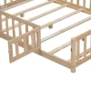 Full Size Floor Platform Bed With Fence And Door, Wooden Floor Bed Frame With Support Slats For Boys Girls Bedroom Furniture, Easy To Assembly