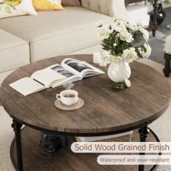 Coffee Table Round Center Table With Storage Shelf Wood Circle Coffee Table With Sturdy Metal Legs 11 Coffee Table Round Center Table With Storage Shelf Wood Circle Coffee Table With Sturdy Metal Legs -Garvee GUEST 5afa0e61 b1f7 4eb3 bc16 8687fb3f3fb0
