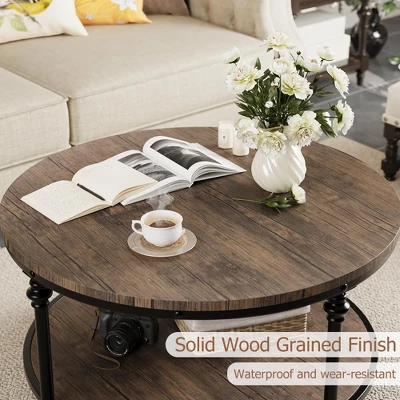 Coffee Table Round Center Table With Storage Shelf Wood Circle Coffee Table With Sturdy Metal Legs 4 Coffee Table Round Center Table With Storage Shelf Wood Circle Coffee Table With Sturdy Metal Legs - Image 2