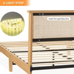 Rattan Bed Frame With Natural Rattan Headboard, Queen Bed Frame With LED Lights, Rattan Queen Bed Frame With Headboard -Garvee GUEST 5b0714bb acb0 46c8 bf3f 464e19fdb0a1