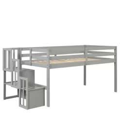 Twin Size Loft Bed, Pine Wood Twin Loft Bed Frame With Staircase Storage Space Slide Full-length Safety Guardrails For Bedroom No Box Spring Needed -Garvee GUEST 5b275650 d24d 4cd9 a439 a791451da6db