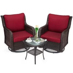 Whizmax Swivel Rocker Patio Chairs Set Of 2 And Matching Side Table - 3 Piece Wicker Patio Bistro Set With Premium Fabric Cushions Outdoor Furniture -Garvee GUEST 5b8865f8 8116 4e27 8d3d c0e40217c558