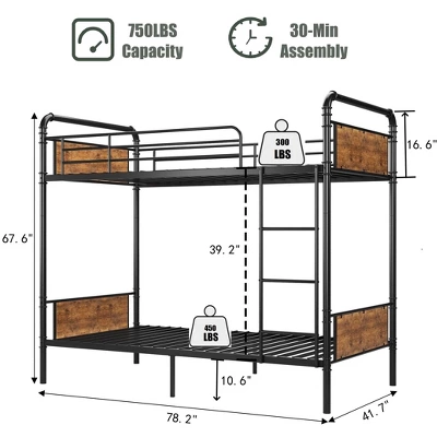 Metal Bunk Bed Twin Over Twin, Heavy Duty Twin Size Metal Bunk Bed With High Guardrail & Ladders, Convertible Bunk Beds For Kids Adults 3 Metal Bunk Bed Twin Over Twin, Heavy Duty Twin Size Metal Bunk Bed With High Guardrail & Ladders, Convertible Bunk Beds For Kids Adults