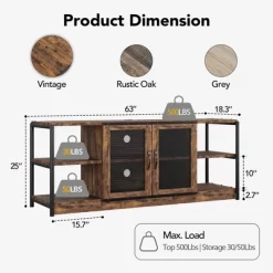 Farmhouse TV Stand For 65/75 Inch TVs, Entertainment Center With Storage Cabinet And Mesh Doors, Industrial Media Console Table, Vintage