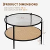 30" Rattan Coffee Table, 2-Tier Round End Table With Storage, Round Water-Wave Glass Metal Center Tables -Garvee GUEST 5c8834c6 60e6 4df3 9213 e5ad3a093daf