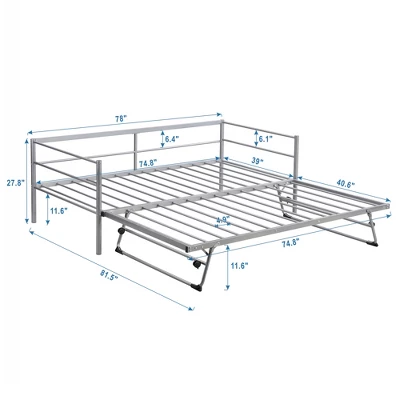 Twin Size Daybed With Pop Up Trundle, Bed Frame With Braces Safety Guardrail, No Box Spring Needed, Sturdy Metal Slat Support, Folding Platform Bed 7 Twin Size Daybed With Pop Up Trundle, Bed Frame With Braces Safety Guardrail, No Box Spring Needed, Sturdy Metal Slat Support, Folding Platform Bed - Image 5
