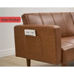 75" Futon Sofa Bed, Mid-Century Modern Futon Couch, Convertible Sleeper Sofa With Adjustable Backrest, Loveseat With Side Pockets, PU Leather, Brown 12 75" Futon Sofa Bed, Mid-Century Modern Futon Couch, Convertible Sleeper Sofa With Adjustable Backrest, Loveseat With Side Pockets, PU Leather, Brown -Garvee GUEST 5cea7eb0 934b 4892 b208 ff6fe8605a2c