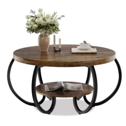 Garvee Round Coffee Table 30" Center Table, 2-Tier Coffee Table Industrial With Adjustable Feet And Designed Wood Grain, Easy Assemble -Garvee GUEST 5dba4a5b f1e1 4f8a 9d69 0ac7b7234724