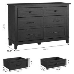 Garvee 6 Dresser For Bedroom, 47.2" Wide Drawer Dresser With Storage Freestanding, Wooden Closet Storage Chest For Living Room, Bedroom