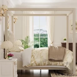 Canopy Bed Frame With Upholstered Headboard, Four Poster Design, Button Tufted, And Slide Rail, No Box Spring Required, Wooden Slatted Structure -Garvee GUEST 5dd11306 840e 42f7 8192 72feeed6e85c