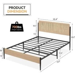 Full/Queen Size Boho Bed Frame With Rattan Headboard & Wood Footboard, Under Bed Storage, No Box Spring Needed, Noise-Free Design -Garvee GUEST 5dd37c00 194d 41d5 81dd 108599478382
