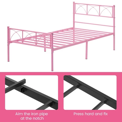 Twin Size Bed Frame With Headboard, Twin Bed Frame For Girls/Boys/Teens, Heavy Duty Metal Slat Support, No Box Spring Needed, Easy Assembly,Pink 6 Twin Size Bed Frame With Headboard, Twin Bed Frame For Girls/Boys/Teens, Heavy Duty Metal Slat Support, No Box Spring Needed, Easy Assembly,Pink - Image 4