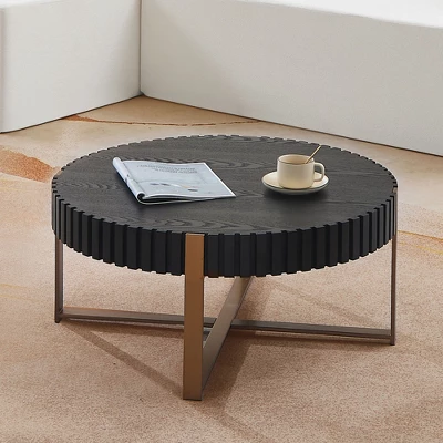 Round Coffee Table For Living Room, 31.5" Drum Coffee Table With Stainless Steels Pedestal Base, Farmhouse Handcrafted Circle Coffee Table 7 Round Coffee Table For Living Room, 31.5" Drum Coffee Table With Stainless Steels Pedestal Base, Farmhouse Handcrafted Circle Coffee Table - Image 5