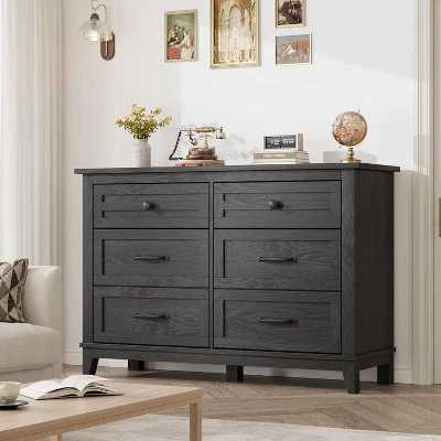 6 Dresser For Bedroom, 47" Wide Drawer Dresser With Storage Freestanding, Wooden Closet Storage Chest For Living Room, Bedroom, Entryway 9 6 Dresser For Bedroom, 47" Wide Drawer Dresser With Storage Freestanding, Wooden Closet Storage Chest For Living Room, Bedroom, Entryway - Image 7