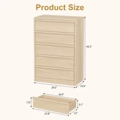 Garvee 5 Drawer Dresser For Bedroom, Natural 5 Chest Of Drawers Tall With Concave Handles, Wooden Dresser Organizer For Living Room Nursery Entryway -Garvee GUEST 5edc0133 2f4c 4d8f 8df7 7c20016b4476
