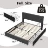 Bed Frame With 4 Storage Drawers, Platform Bed Frame With Upholstered Channel Tufted Wingback Headboard, Strong Wooden Slats Support