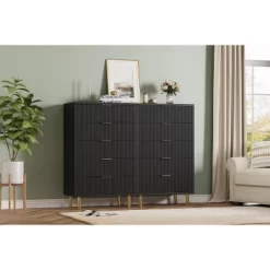 Dresser, Modern 5 Drawer Dresser For Bedroom With Gold Handle And Large Drawer, Wood Double Chest Of Drawers And Storage Organizer For Living Room -Garvee GUEST 5f2012b6 296a 4c39 ab97 5a01ba43389f