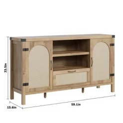 Rattan Sideboard Buffet Cabinet With Drawer & Open Shelves, Boho Farmhouse Coffee Bar For Kitchen, Dining Or Living Room 16 Rattan Sideboard Buffet Cabinet With Drawer & Open Shelves, Boho Farmhouse Coffee Bar For Kitchen, Dining Or Living Room -Garvee GUEST 5f32f442 1e06 4886 948d 343185519589