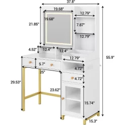 Makeup Vanity Desk With 3 Color Led Light, Makeup Vanity With Large Mirror And Power Outlet, Dressing Table With 2 Drawers White 55.9"H 13 Makeup Vanity Desk With 3 Color Led Light, Makeup Vanity With Large Mirror And Power Outlet, Dressing Table With 2 Drawers White 55.9"H -Garvee GUEST 5f3fb3c0 a209 4448 b345 5145a097bd49