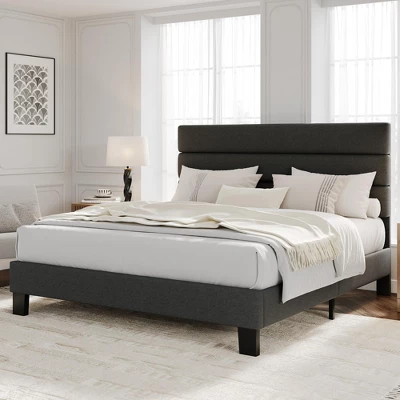 Bed Frame With Adjustable Headboard, Heavy Duty 1000lb Support, No Box Spring Needed, Dark Grey Upholstered Platform Base, Easy Assembly 10 Bed Frame With Adjustable Headboard, Heavy Duty 1000lb Support, No Box Spring Needed, Dark Grey Upholstered Platform Base, Easy Assembly - Image 8