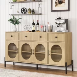 62" Large Sideboard Buffet Cabinet With Storage And 3 Drawers, Buffet Table Coffee Bar Storage Cabinet With 4 Glass Doors -Garvee GUEST 5f91c177 5bb2 46ab bba0 4caf7cf6c118