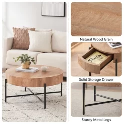Coffee Table With Drawers Round Coffee Table With Storage Wood Center Table Farmhouse Circle Table -Garvee GUEST 5fbc1175 84e2 4dc2 9051 9b5435bc16ad