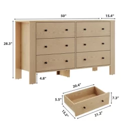 Dressers For Bedroom, Large 6 Drawer Dressers With Deep Drawers & Metal Knobs, Modern Wooden Double Chests Of Drawers For Kids Bedroom, Entryway