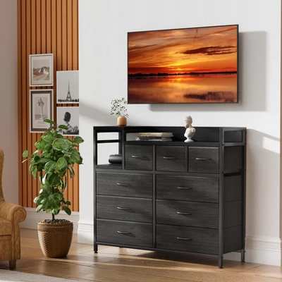 Dresser TV Stand With Power Outlet, Bedroom Dresser With 9 Drawers, Chest Of Drawers, Steel Frame Storage Closet For Living Room Hallway 5 Dresser TV Stand With Power Outlet, Bedroom Dresser With 9 Drawers, Chest Of Drawers, Steel Frame Storage Closet For Living Room Hallway - Image 3