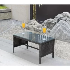 Outdoor Wicker Coffee Table, Rattan Side Table With Tempered Glass Top, Patio Furniture Garden Coffee Table For Balcony Garden Backyard Poolside -Garvee GUEST 600ef27b 3256 40be 8d98 820daac32b6b