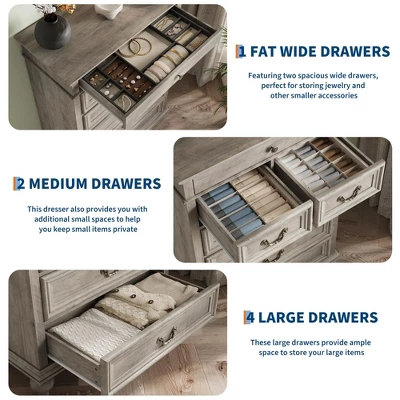 Farmhouse Tall Dresser For Bedroom With 7 Drawers, 50" Tall Large Wood Chest Of Drawers 7 Farmhouse Tall Dresser For Bedroom With 7 Drawers, 50" Tall Large Wood Chest Of Drawers - Image 5