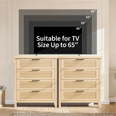 Fluted Drawer Dresser For Bedroom, Mid Century Modern Chest Of Drawers, Wooden Fluted Dresser Chest With Clothes Storage Cabinet, Oak & White 8 Fluted Drawer Dresser For Bedroom, Mid Century Modern Chest Of Drawers, Wooden Fluted Dresser Chest With Clothes Storage Cabinet, Oak & White - Image 6