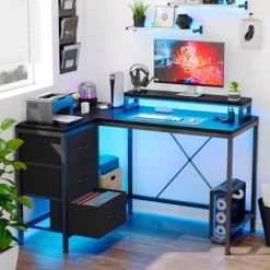 Whizmax L Shaped Desk With Power Outlets & LED Lights, Computer Desk With Drawers & Shelves, Corner Desk Gaming Desk Home Office Desk -Garvee GUEST 60fd4344 58b6 47a4 9677 2228a59c8888