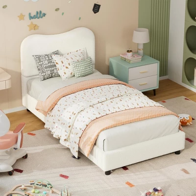 Kids Bed Frame With Upholstered Headboard, Low Profile Sturdy Platform Bed With Soft Boucle Fabric For Girls And Boys, Heavy Duty, Wooden Slats 4 Kids Bed Frame With Upholstered Headboard, Low Profile Sturdy Platform Bed With Soft Boucle Fabric For Girls And Boys, Heavy Duty, Wooden Slats - Image 2