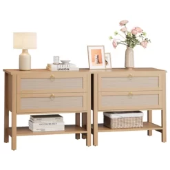 Rattan Night Stand Set Of 2, Boho Nightstand With 2 Drawers And Storage Shelf, Modern Farmhouse Nightstand, Side Tables For Living Room, Bedroom -Garvee GUEST 61a8d1e9 9d5b 48aa 872e a0aaf5d48264