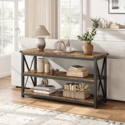 Whizmax Industrial Console Table For Entryway, 47.2" Narrow Entryway Table With Storage, 3 Tier Wood Sofa Table For Living Room, Hallway, ,Entryway -Garvee GUEST 628b755e 362d 48d5 bfc4 212b8234af64