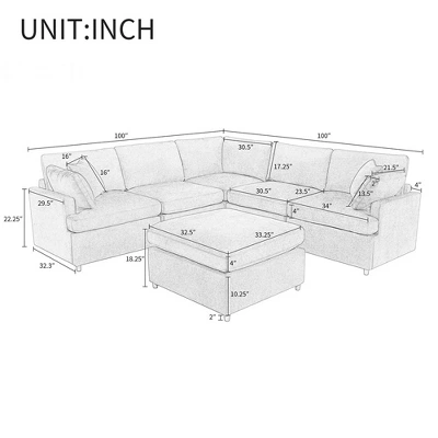 6-Seat Sectional Sofa Couch With Removable Ottoman, U-Shaped Upholstered Couch With Legs, Reversible Chaise Sleeper Sofa Bed For Living Room 4 6-Seat Sectional Sofa Couch With Removable Ottoman, U-Shaped Upholstered Couch With Legs, Reversible Chaise Sleeper Sofa Bed For Living Room - Image 2
