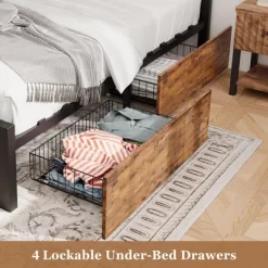 Bed Frame With 4 Storage Drawers, Metal Platform Bed With Wooden Headboard, Noise Free, No Box Spring Needed, Easy Assembly, Vintage Brown -Garvee GUEST 63437ccb 1dbc 430c 92f5 3c4f469a502d