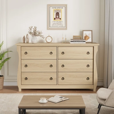 Garvee 6 Dresser For Bedroom, 47.2" Wide Drawer Dresser With Storage Freestanding, Wooden Closet Storage Chest For Living Room, Natural Oak 3 Garvee 6 Dresser For Bedroom, 47.2" Wide Drawer Dresser With Storage Freestanding, Wooden Closet Storage Chest For Living Room, Natural Oak