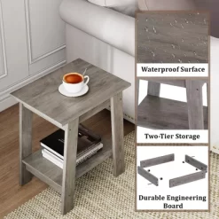 End Table, Small Wooden Side Table, Night Stand With 2-Tier Storage Shelf, Nightstand, Sofa Table For Small Space, Bedroom, Living Room, Rustic Gray -Garvee GUEST 63b09272 cb3d 4c06 a23d 3f05c101177f