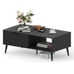 Garvee Fluted Coffee Table With Storage, Mid Century Dining Table With Sliding Door Panel And Wood Legs, Small Coffee Tables For Living Room -Garvee GUEST 63df66ba 1b99 423f bd83 f4e3ae11f590