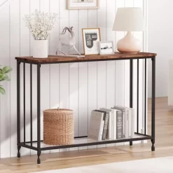 Console Table, Sofa Tables, Narrow Table With Glass Shelf And Metal Frame, Industrial 41.5" Behind Couch Table For Living Room, Entryway, Hallway -Garvee GUEST 64381b28 4747 440e a61d de03b5f1f757
