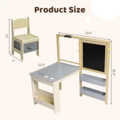 Wooden Easel For Kids, Kids Art Table And 2 Chairs,Art Center With Double-Sided Blackboard & Whiteboard, Paper Roll For Drawing