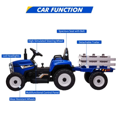 12V Kids Battery Powered Electric Tractor With Trailer, Toddler Ride On Car, RC, 7-LED Headlights/ 2+1 Gear Shif, For Kids 5 12V Kids Battery Powered Electric Tractor With Trailer, Toddler Ride On Car, RC, 7-LED Headlights/ 2+1 Gear Shif, For Kids - Image 3