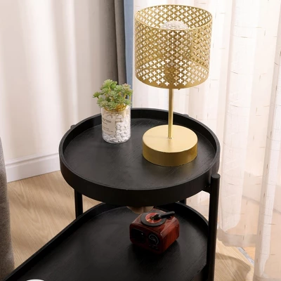 Modern 2-Tier Side Table, Open Shelf With Sturdy Iron Frame And Legs, Easy Assembly, Nightstand Bedside Table 4 Modern 2-Tier Side Table, Open Shelf With Sturdy Iron Frame And Legs, Easy Assembly, Nightstand Bedside Table - Image 2